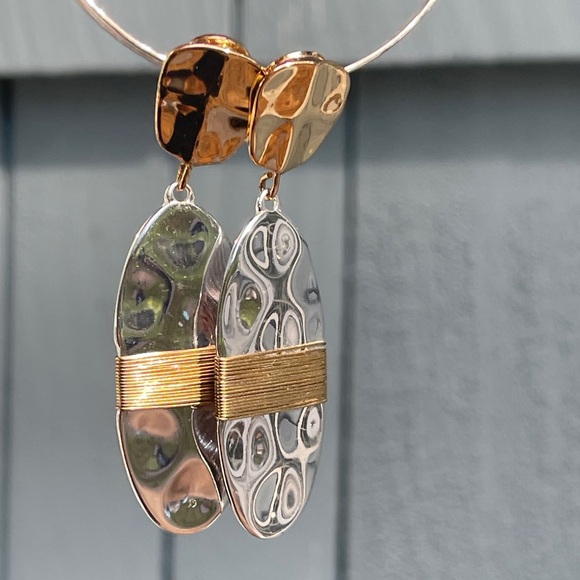Silver Gold Tone Hammered Earrings wire wrap clip on retro vintage - Picture 7 of 9